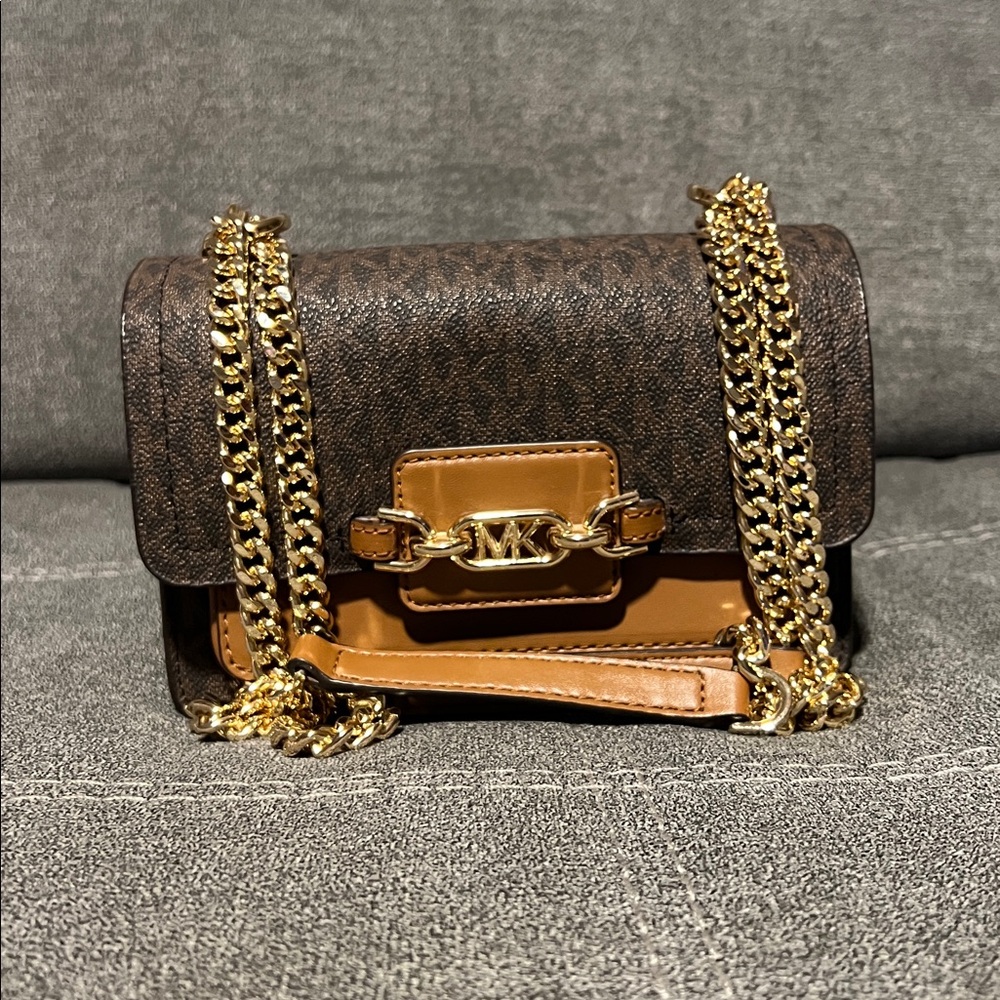 Michael Kors Brown and Gold Chain Crossbody Bag